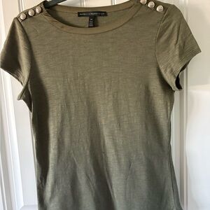 White House Black Market Olive Short Sleeve Top with Button Details